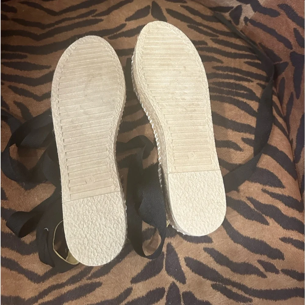 Yellow Espadrille Platforms with Black Embroidered Strap